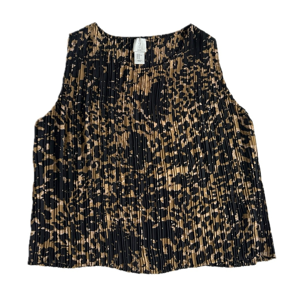 Joie Leopard Print Brown Accordion Blouse Boho Chic Round Neck Sleeveless Top XL